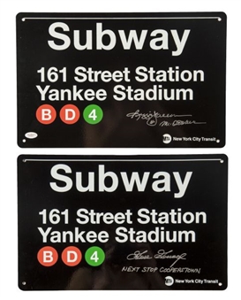 Pair of New York Subway Yankee Stadium Signs Autographed & Inscribed By Reggie Jackson & Goose Gossage